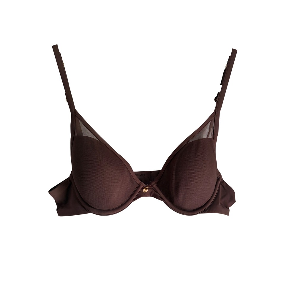 ThirdLove 24/7 Classic Contour Plunge Bra Espresso Brown 34AA Mesh Trim